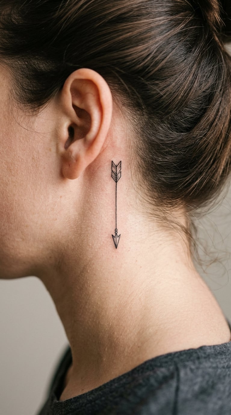Fine-Line Arrow Behind the Ear
