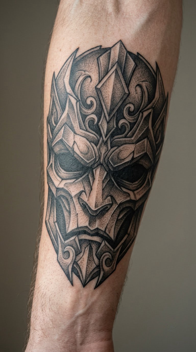 Gothic Mask Batman Tattoo with Shadowed Eyes