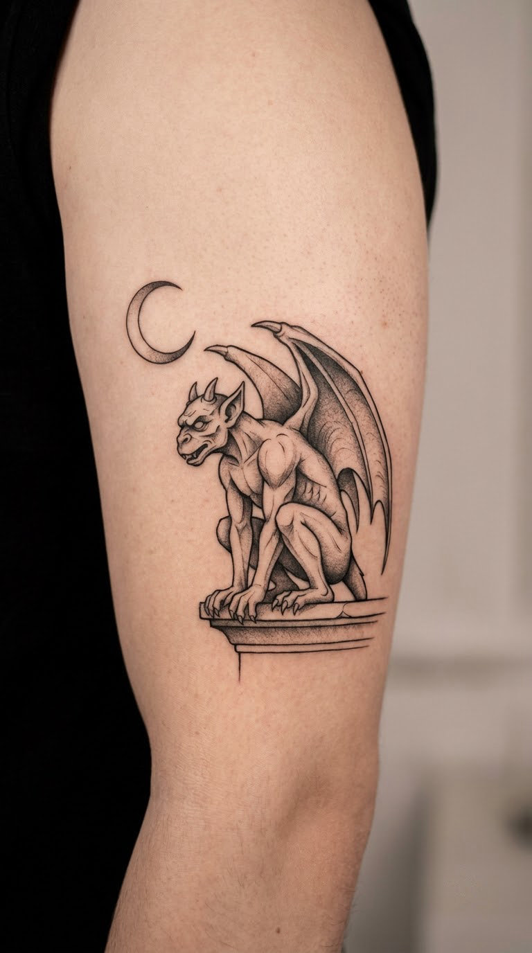 Gothic Gargoyle and Moon