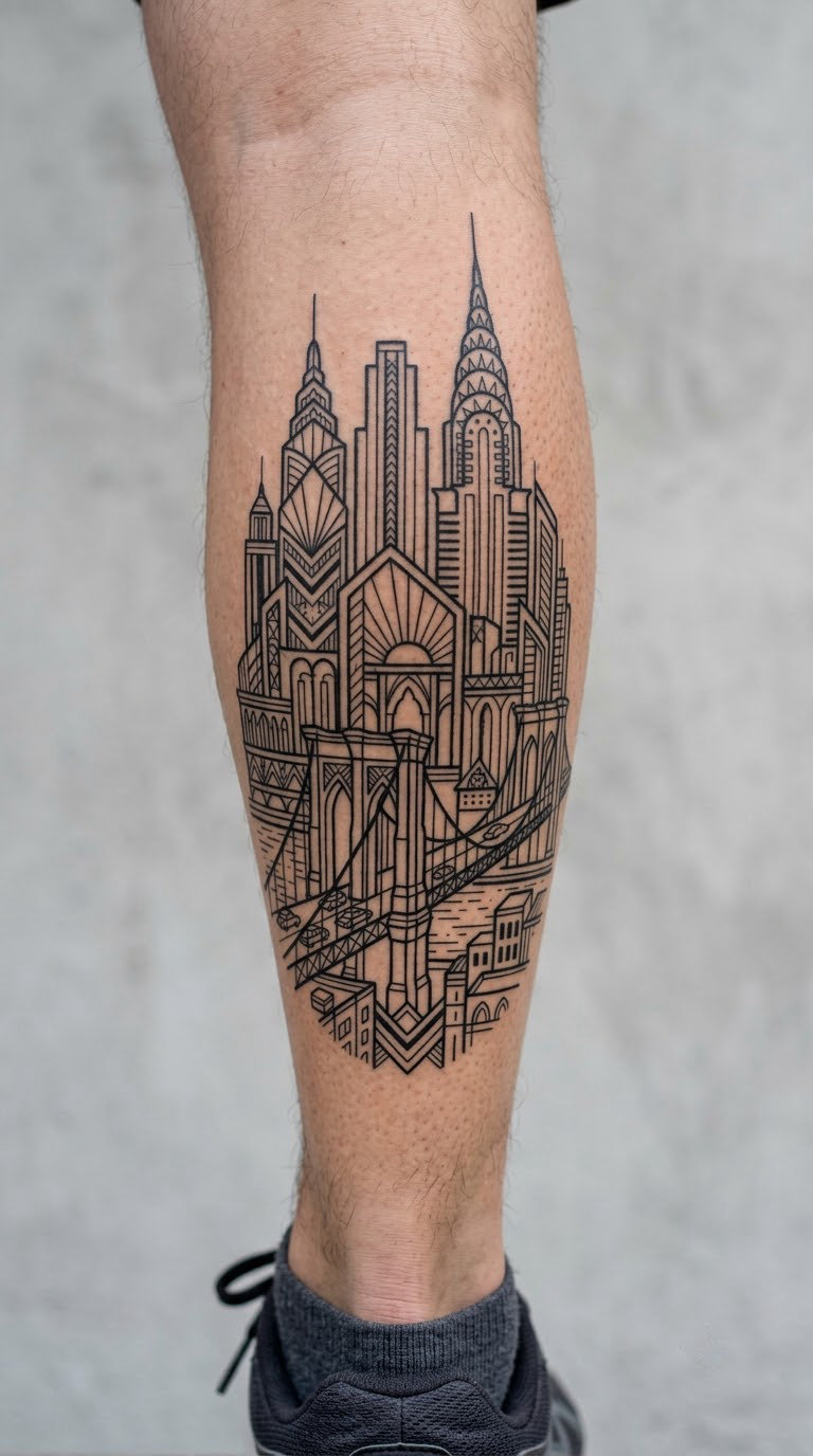 Art Deco Night Skyline Batman Tattoo