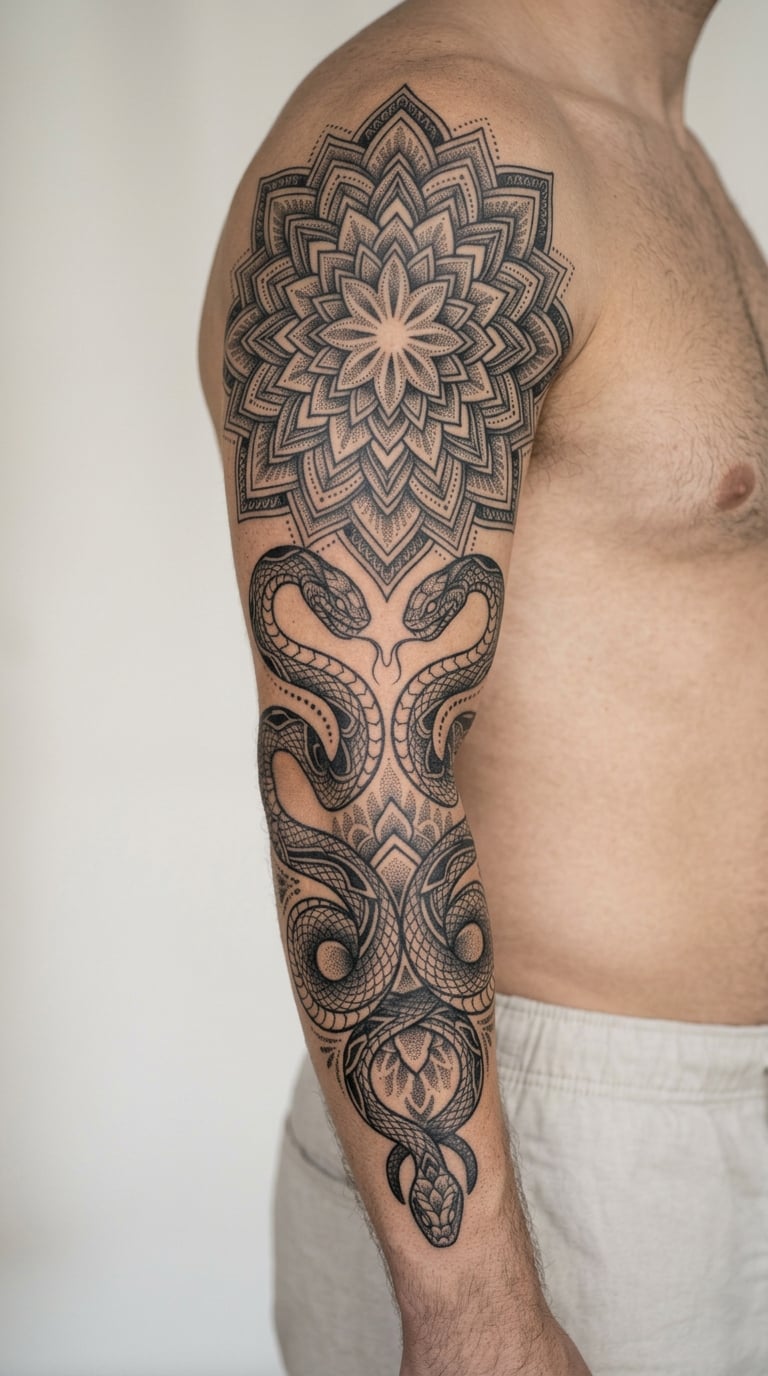 Blackout Serpent and Mandala Sleeve