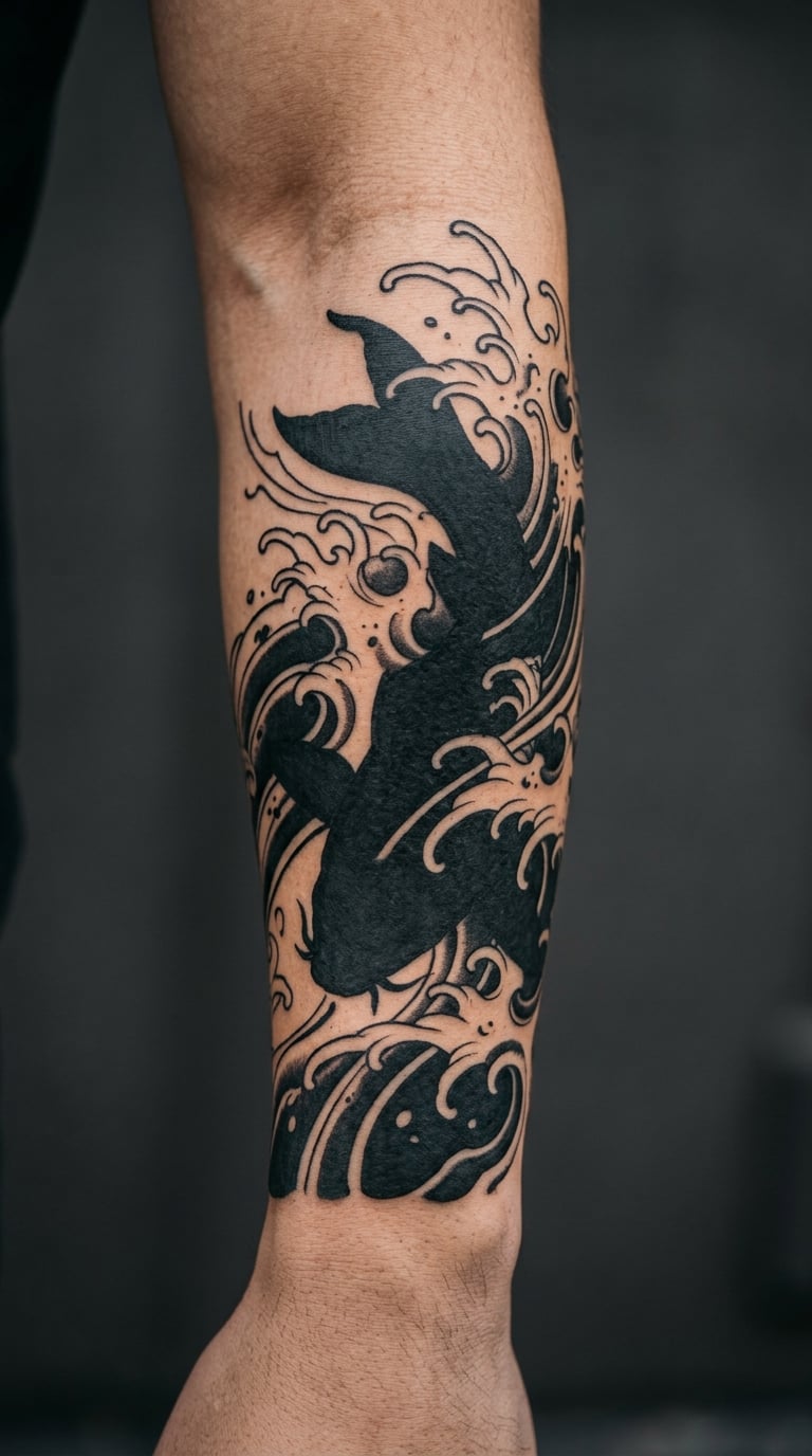 Blackout Koi and Wave Sleeve