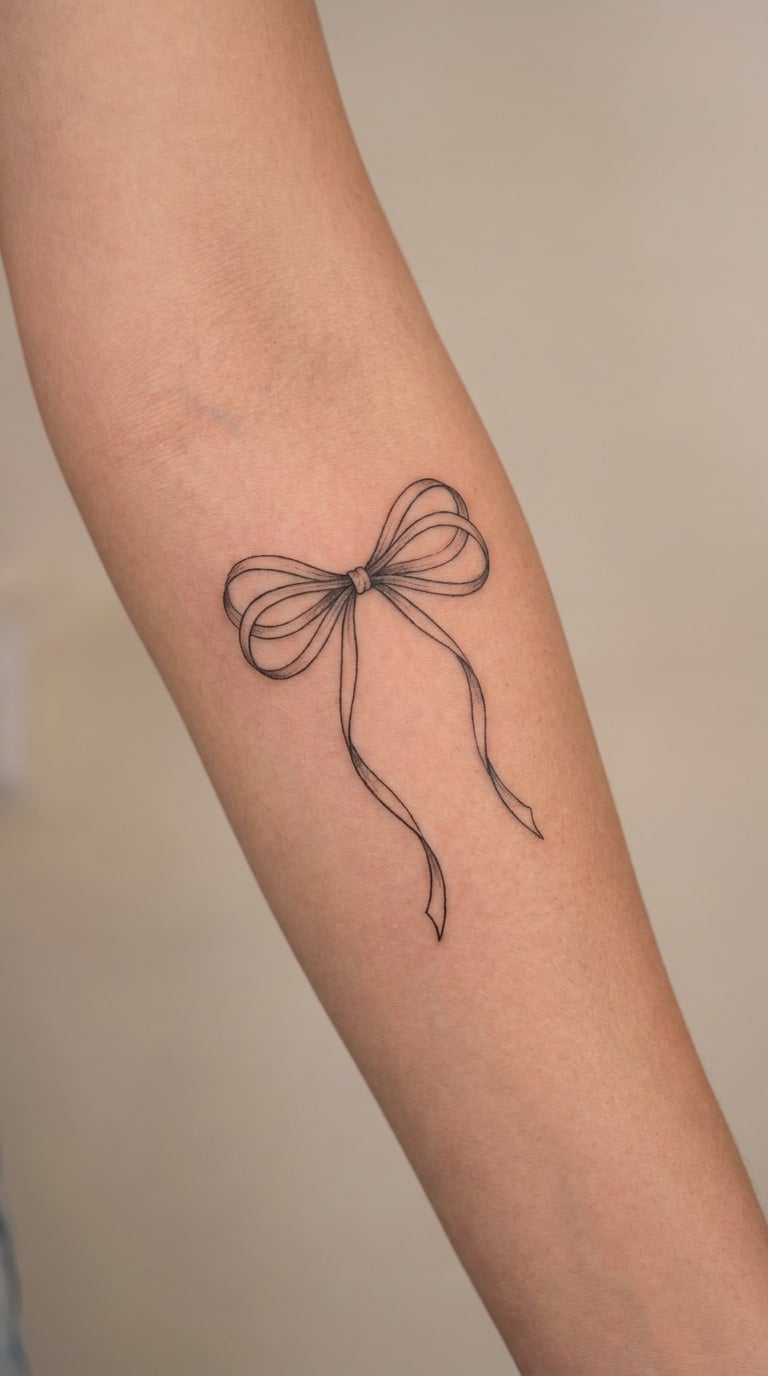 Fine-Line Ribbon Bow on the Forearm