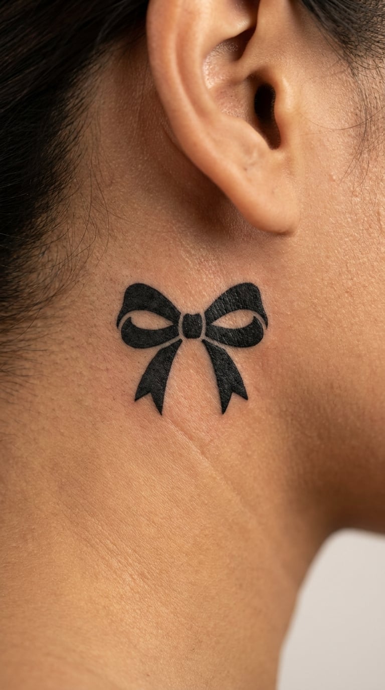 Blackwork Bow Behind the Ear