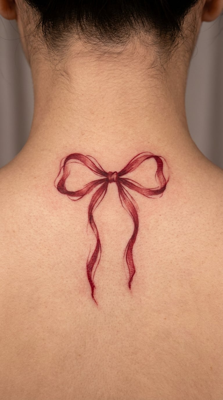 Red Ink Bow at the Back of the Neck