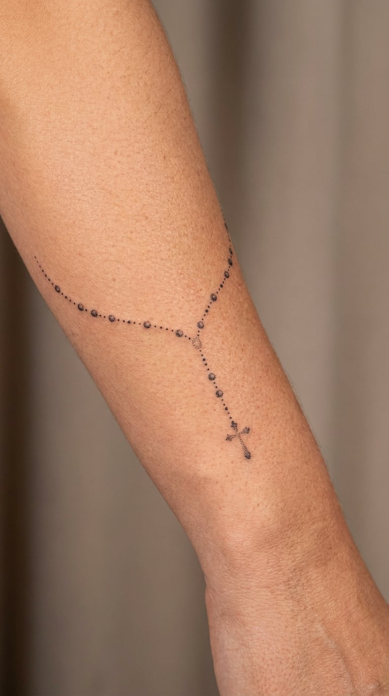 Dotwork Rosary Chain on the Forearm