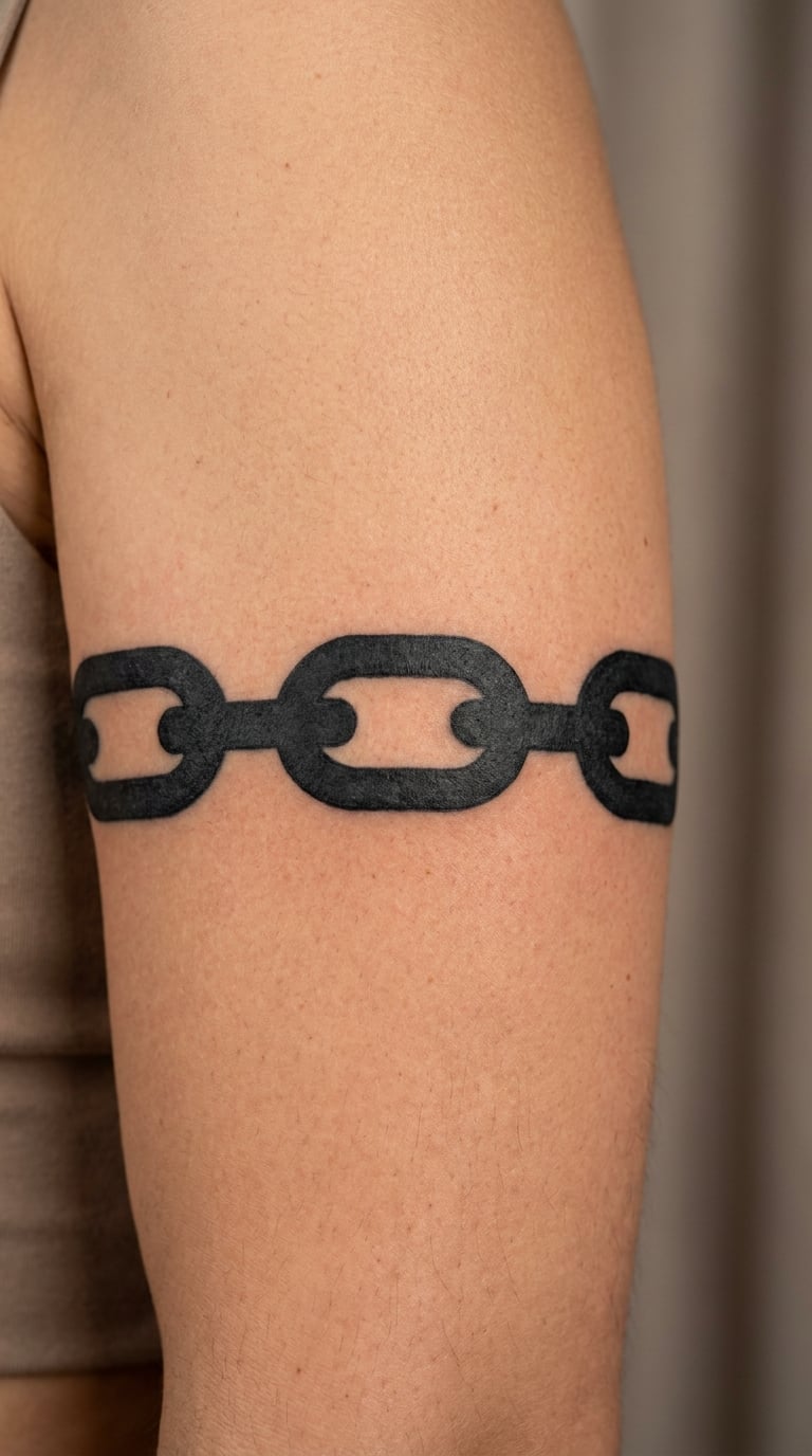 Minimal Blackwork Cuff Chain on the Upper Arm