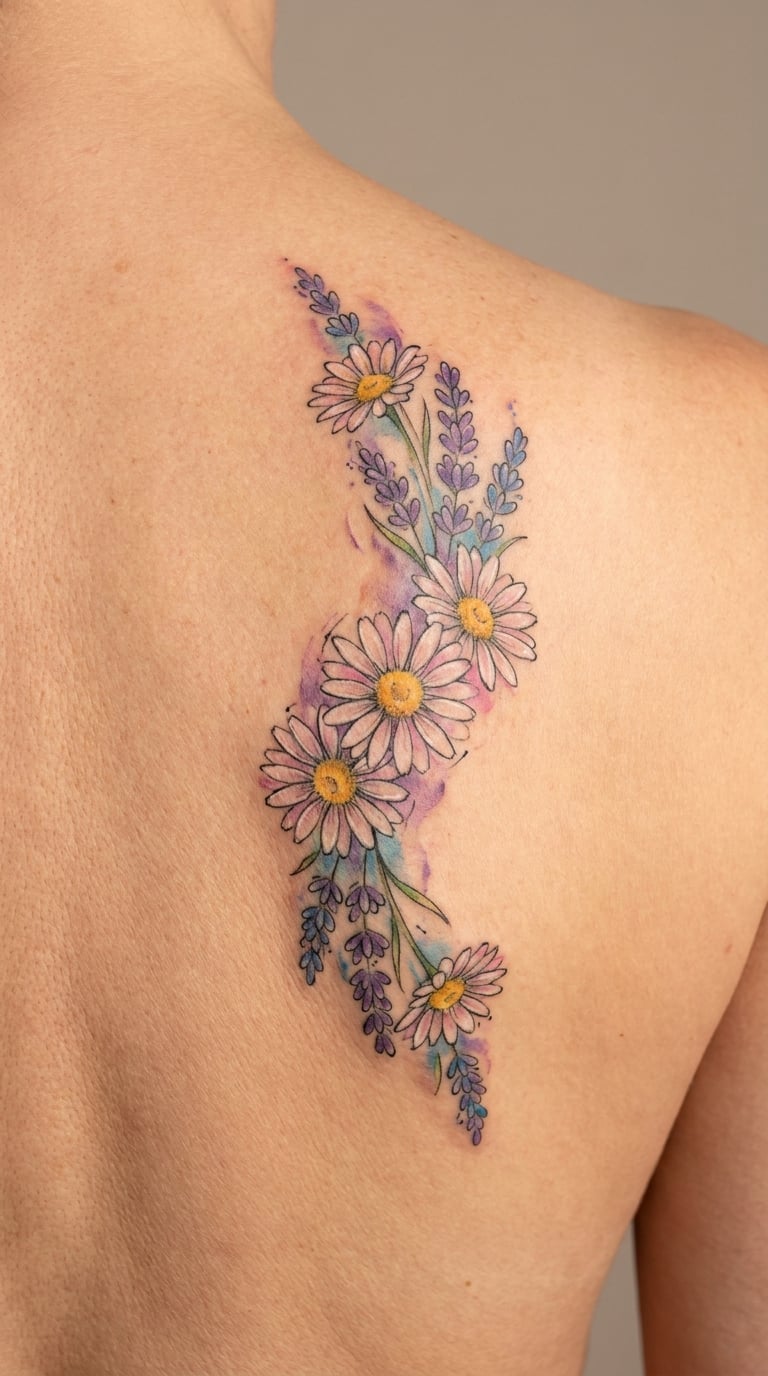 Watercolour Flower Chain Across the Back