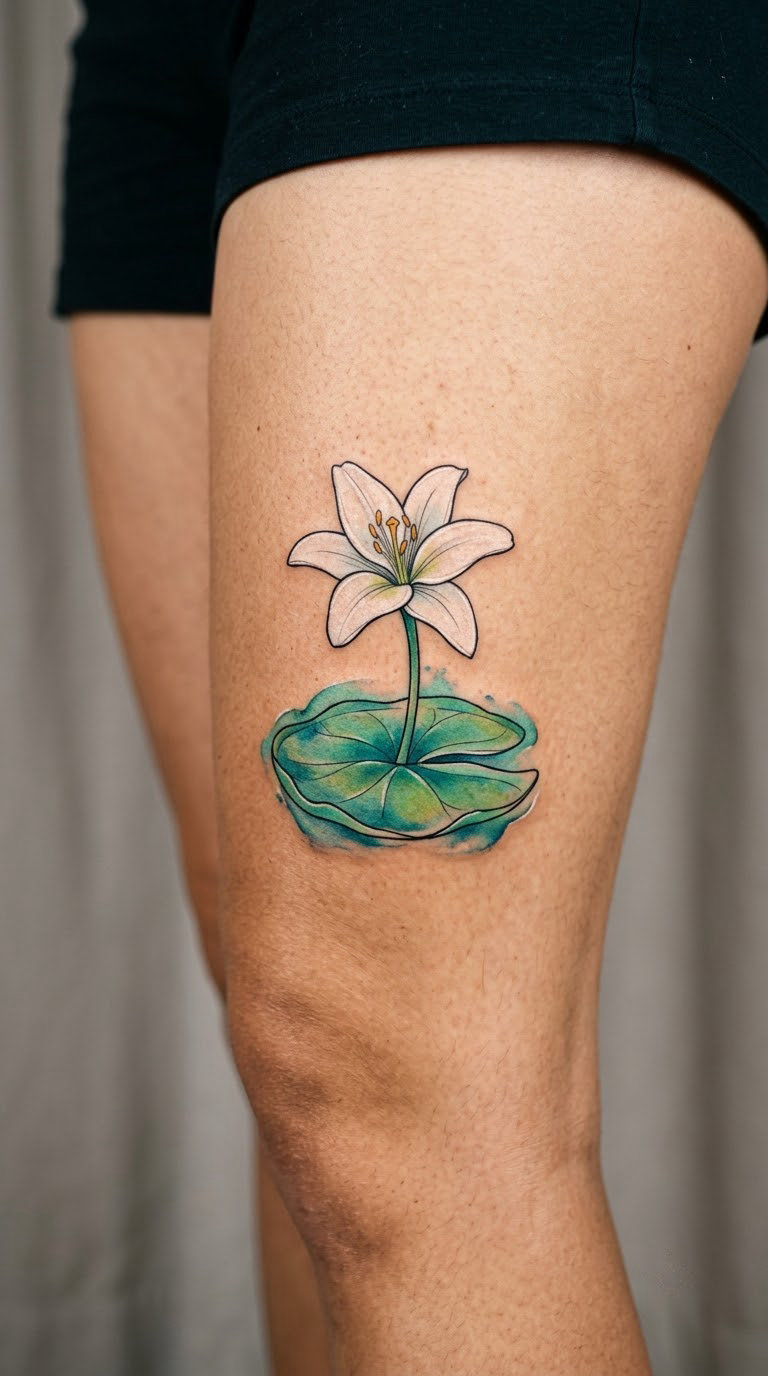 Lily Flower on a Layered Lily Pad