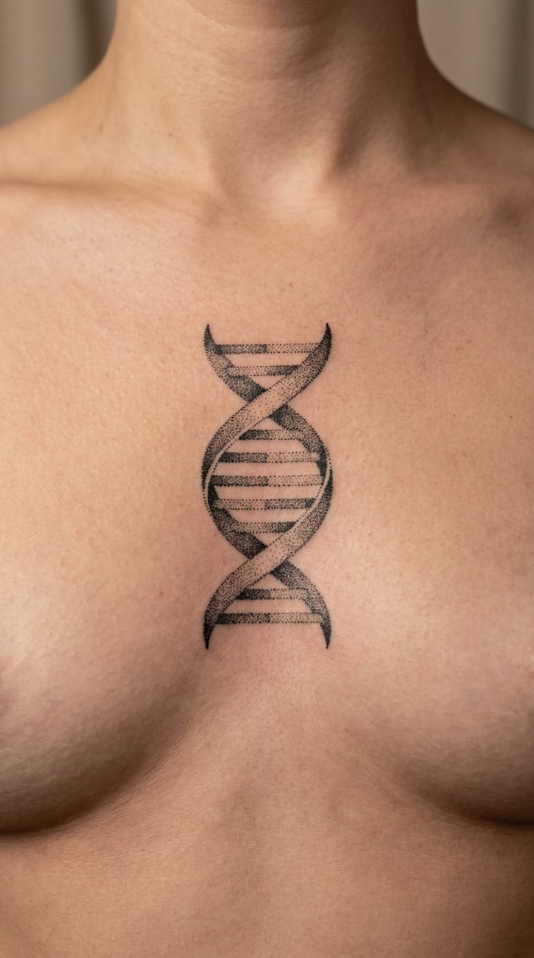 Dotwork DNA Ribbon on the Sternum