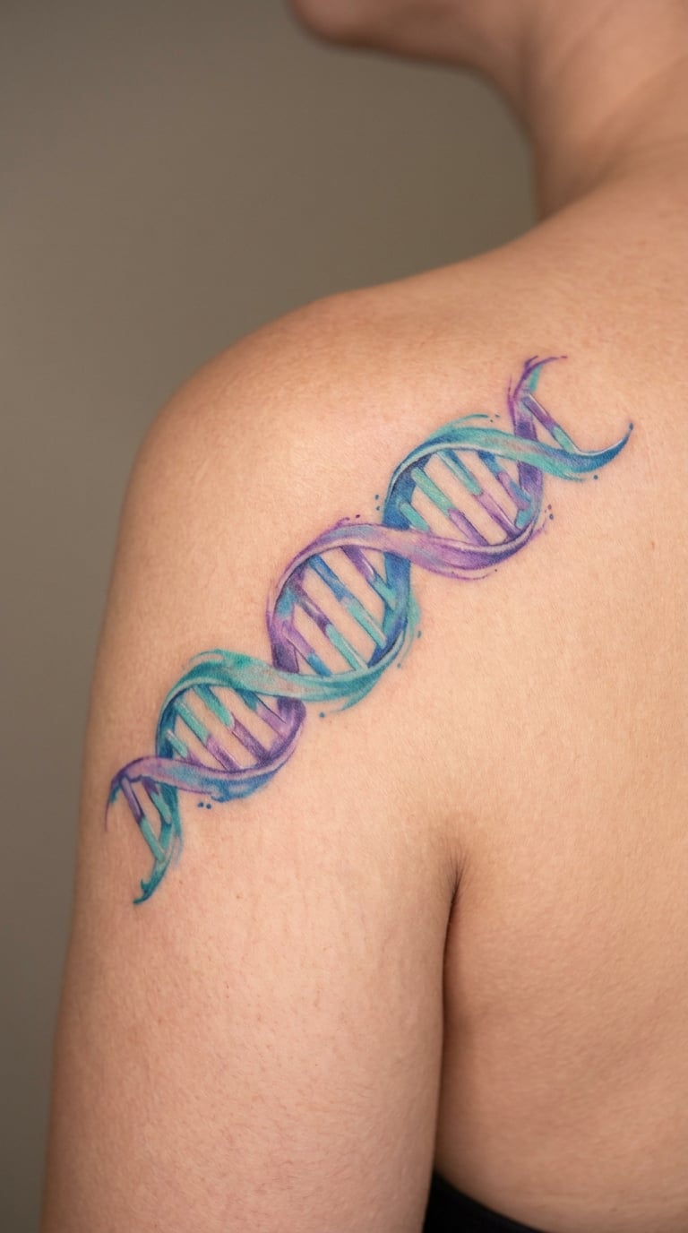 Watercolor DNA Helix on the Shoulder