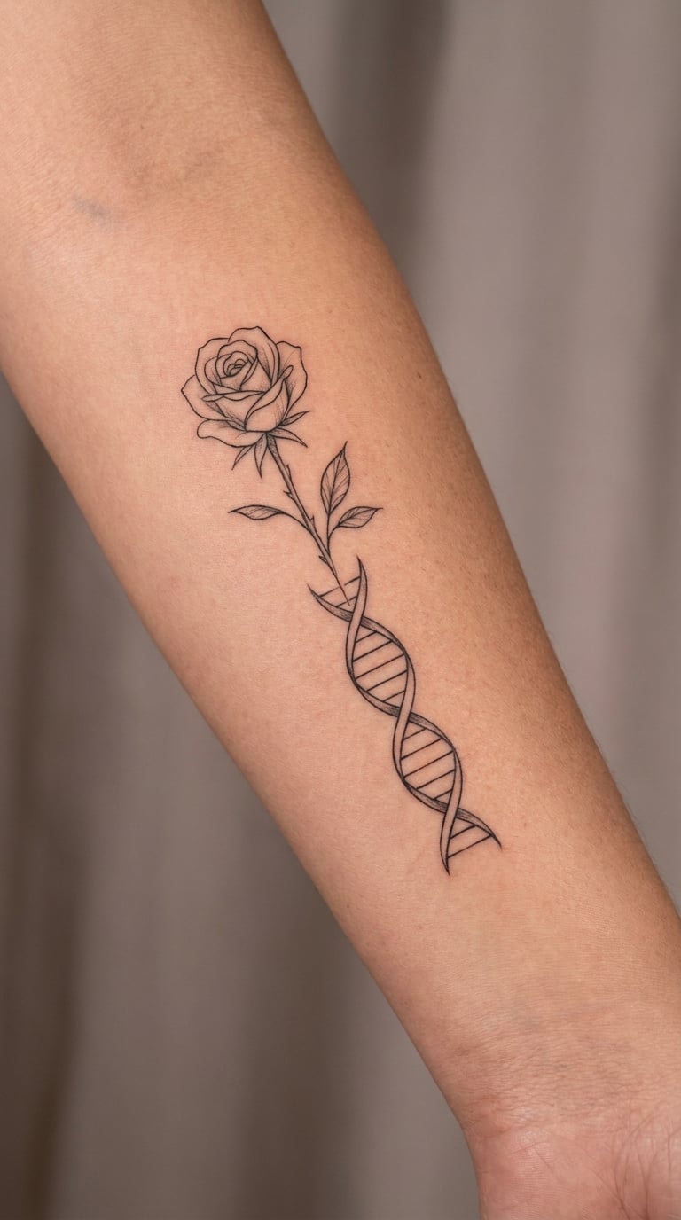 DNA Rose on the Forearm