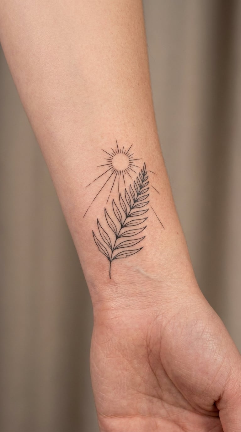 Sunburst Fern Wrist Tattoo