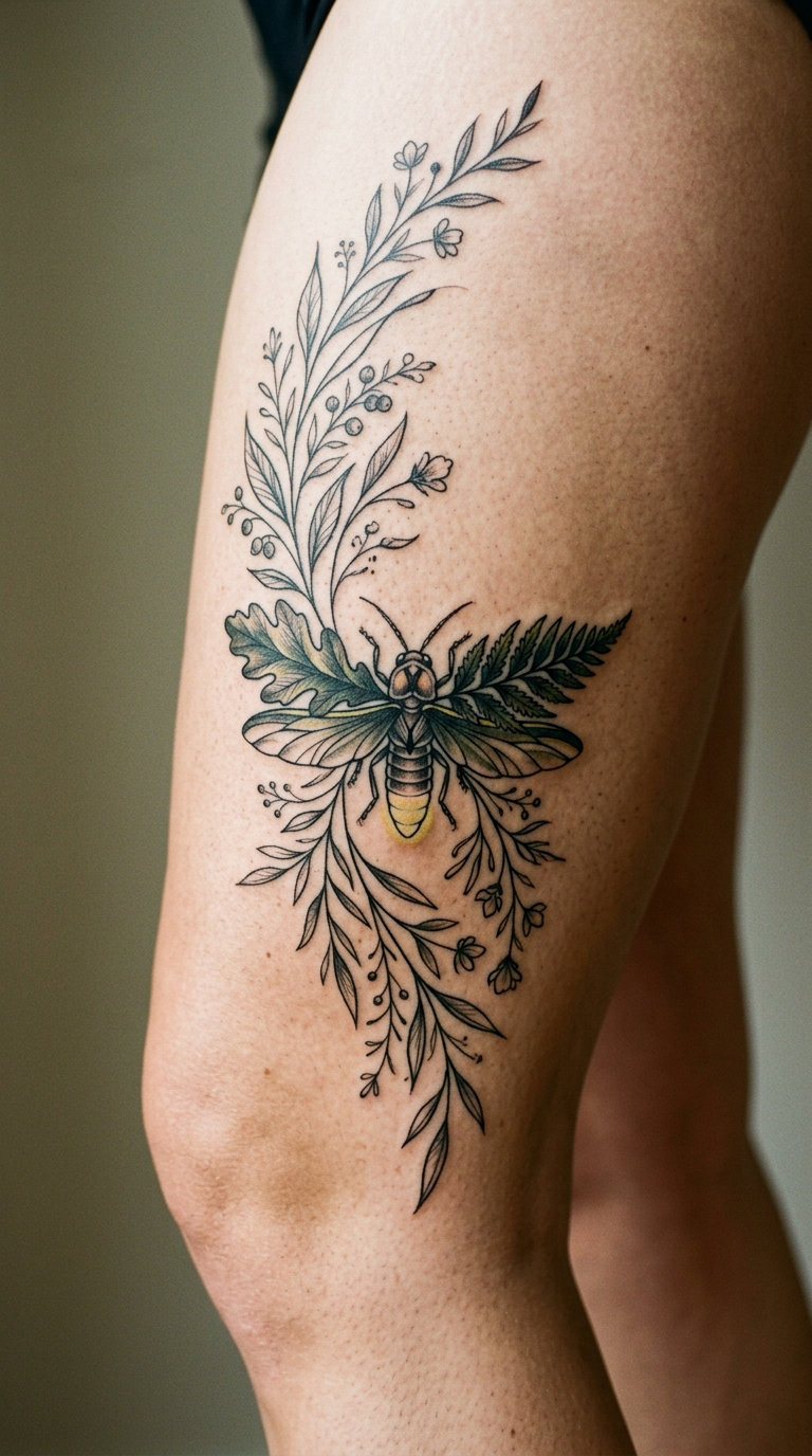Botanical Firefly on the Thigh