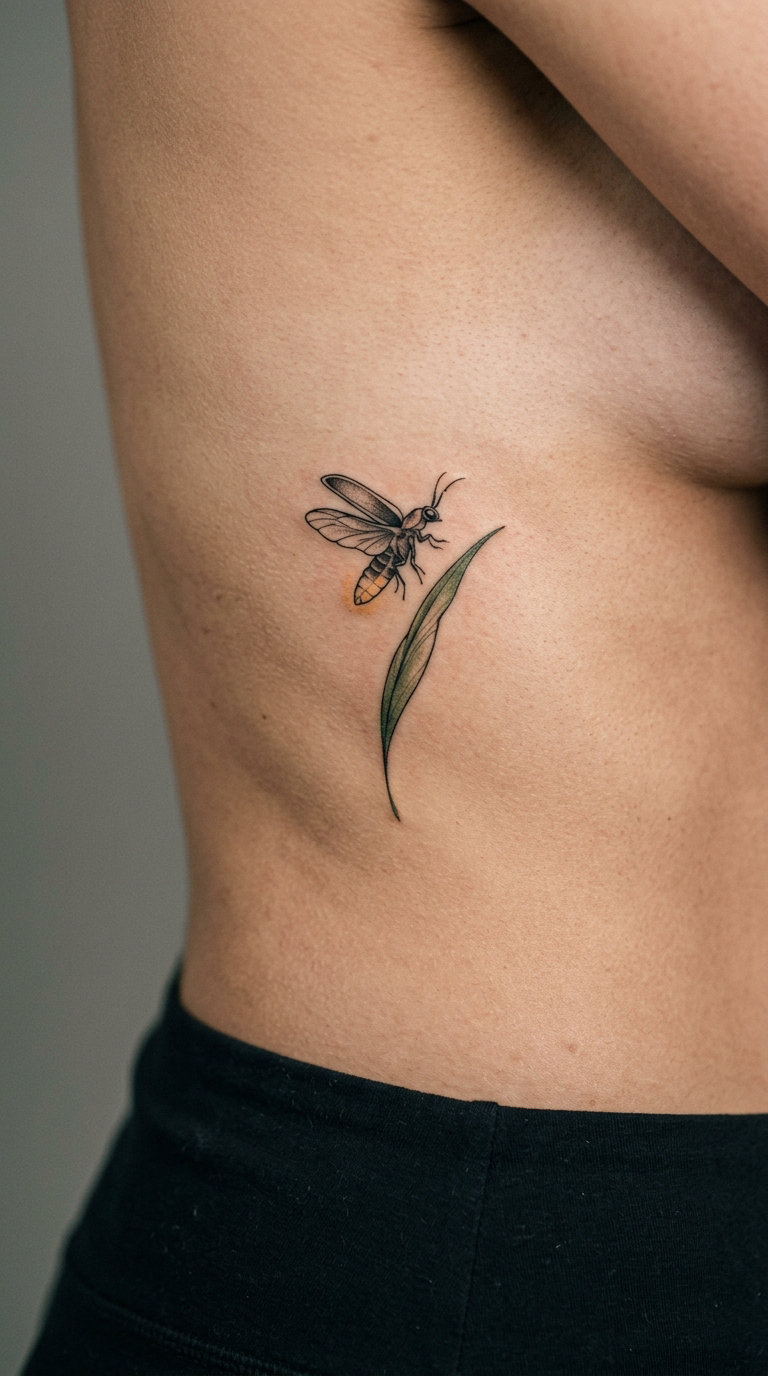 Realistic Firefly and Leaf on the Rib