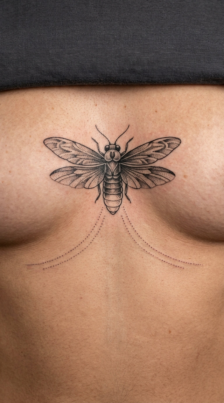 Glowing Dotwork Firefly on the Sternum