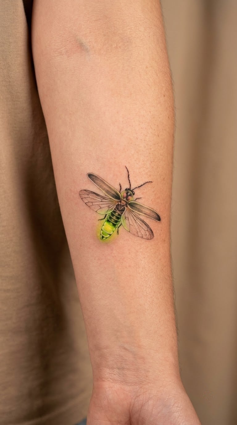 Realistic Firefly on the Forearm