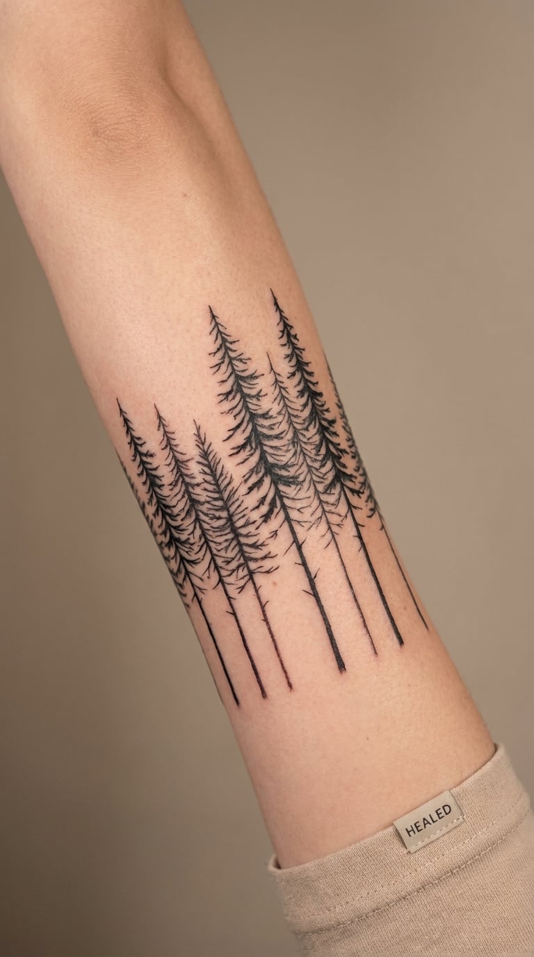 Fine-Line Pine Forest Along the Forearm
