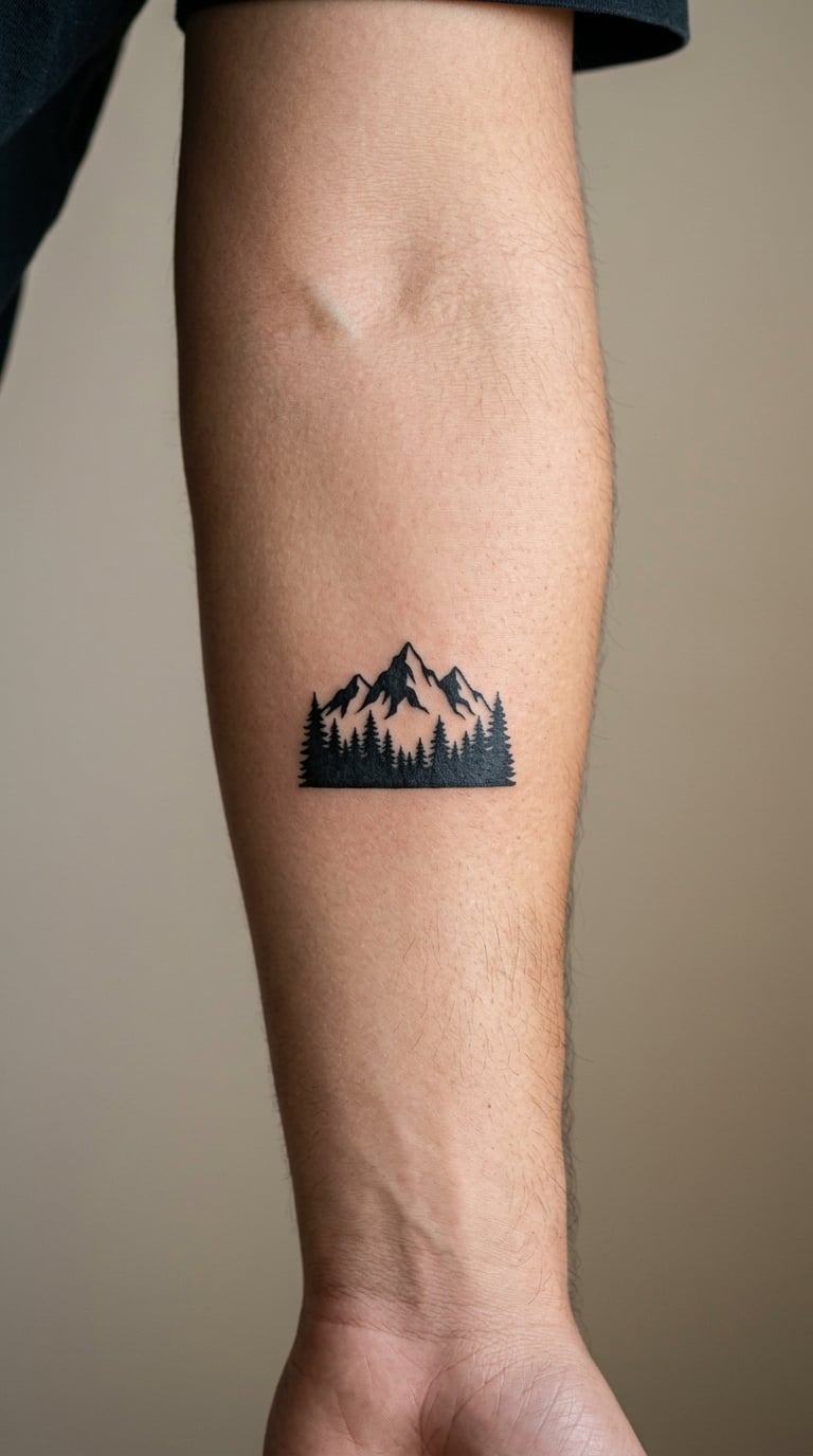 Minimalist Mountain and Pine Silhouette