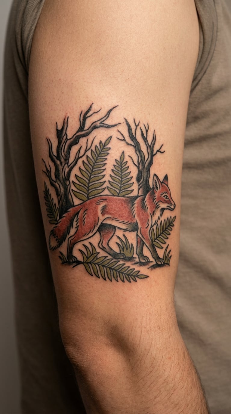 Traditional Red Fox in a Woodland Clearing