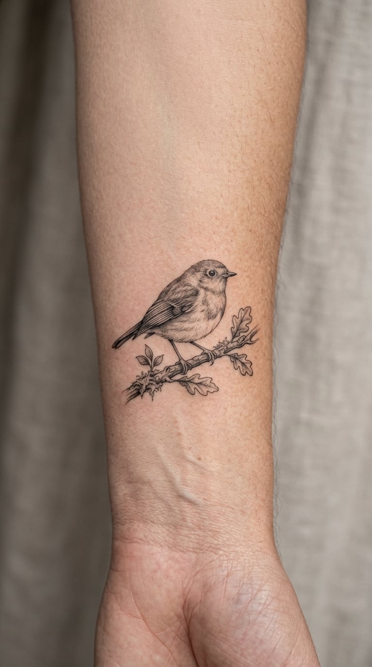 Micro-Realism Woodland Bird Perched on a Branch