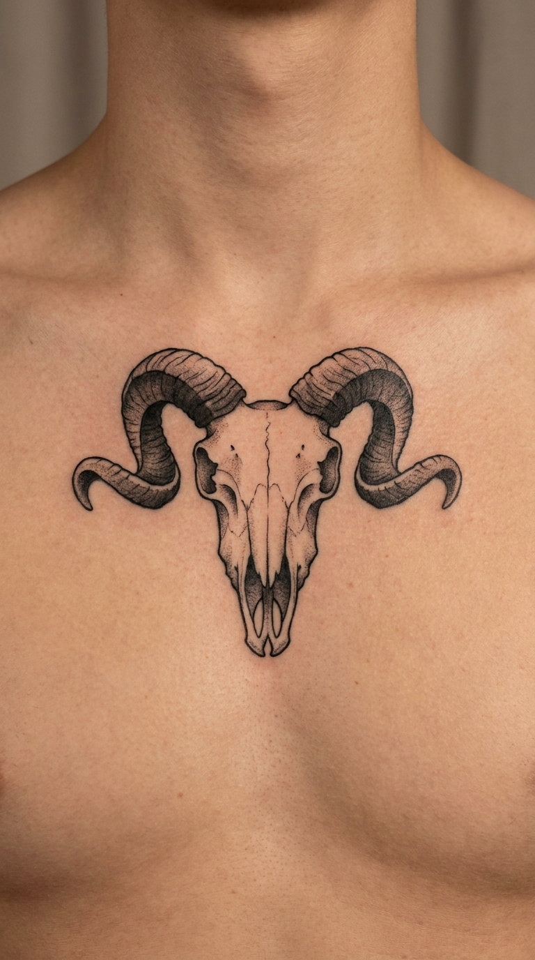 Goat Skull in Black and Grey