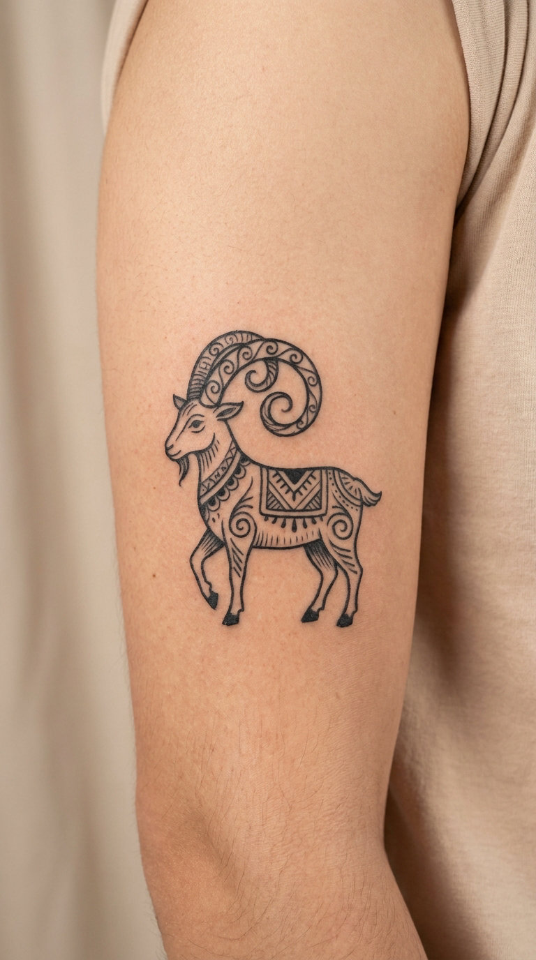 Folk-Art Goat with Curved Horns