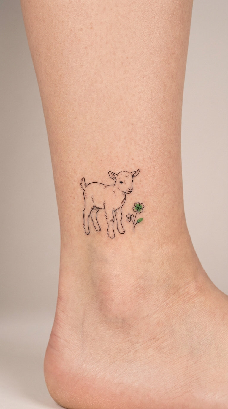 Baby Goat and Clover Tattoo