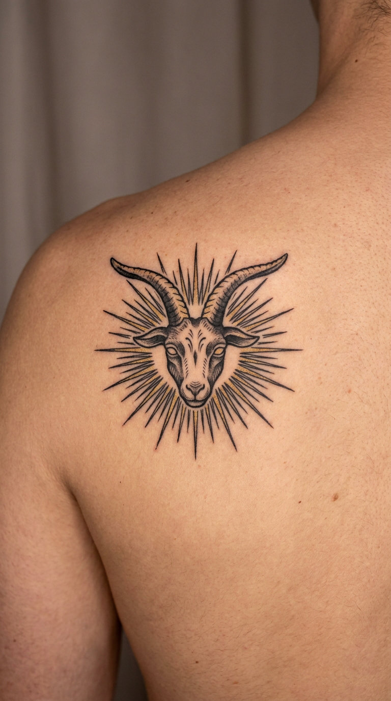 Goat Head with Starburst Background