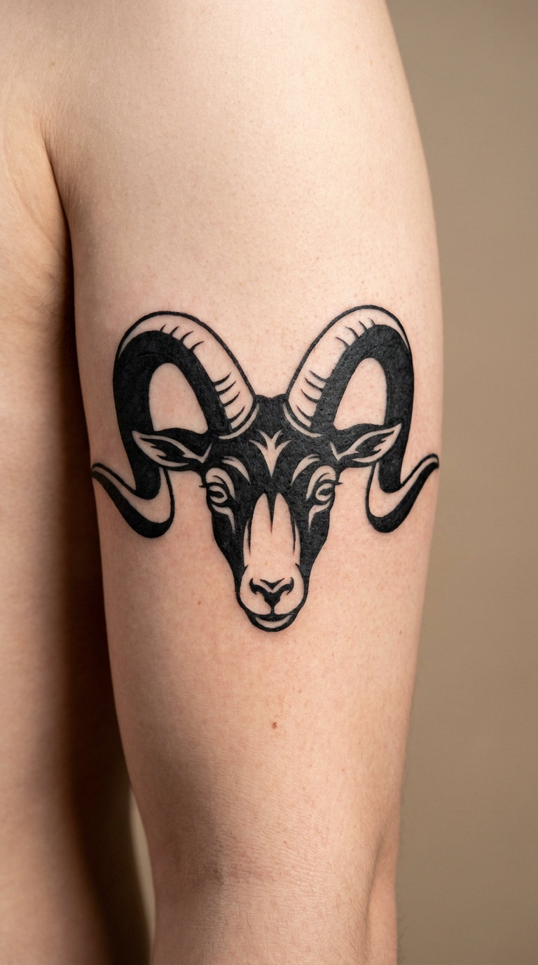 Blackwork Goat with Sweeping Horns