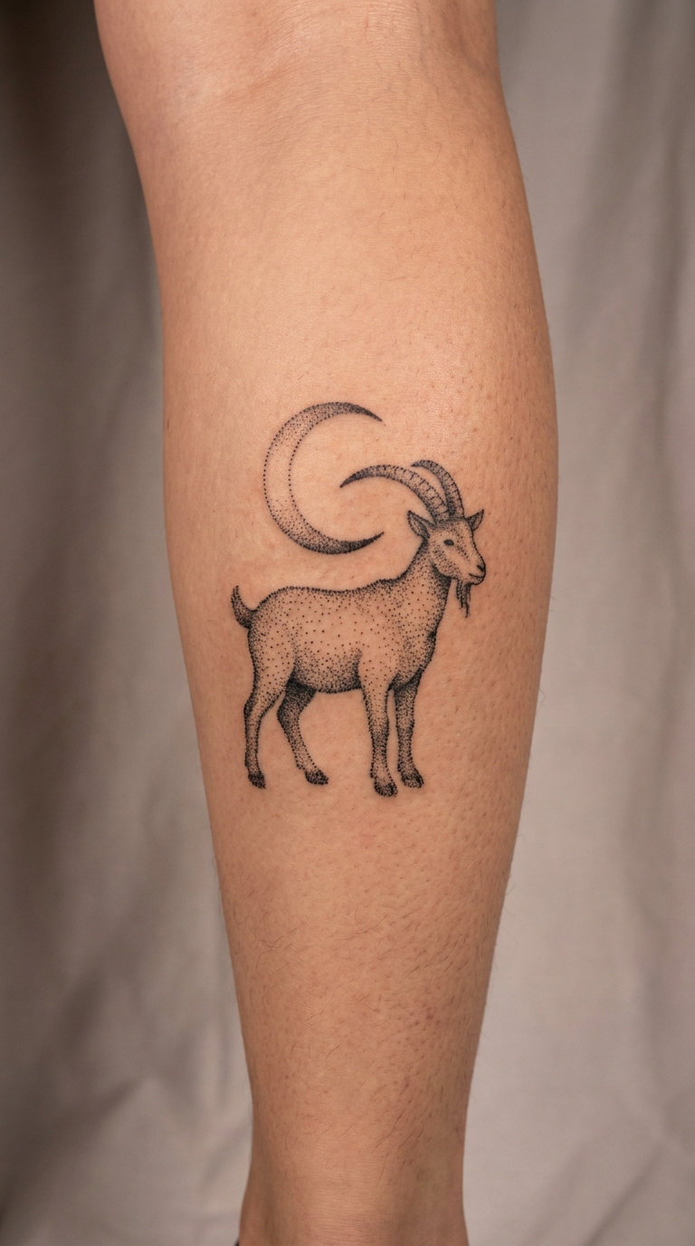 Dotwork Goat and Moon