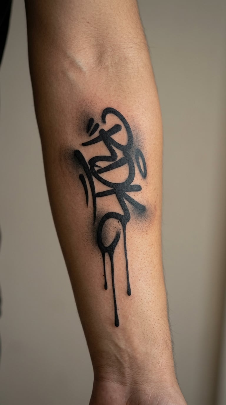 Blackwork Spray-Paint Tag on the Forearm