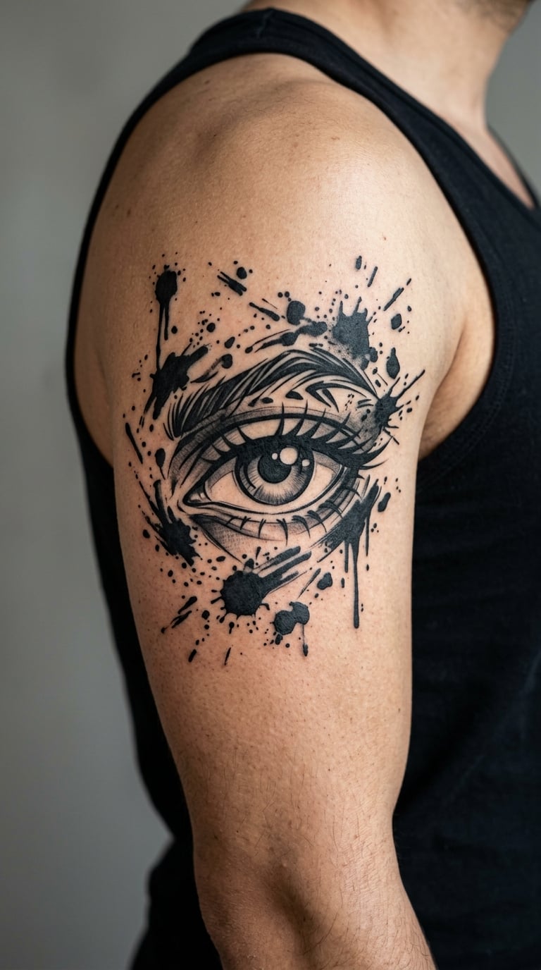 Graffiti Eye with Paint Splatter on the Upper Arm