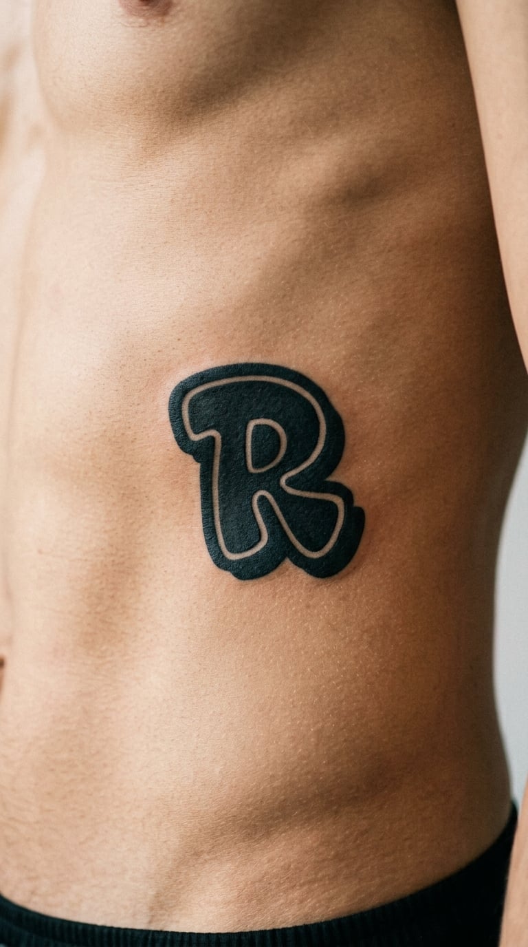 Blackwork Throw-Up Letter on the Rib