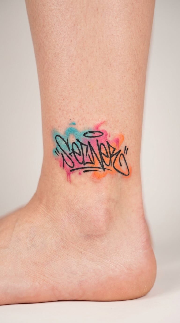 Neon Watercolor Tag on the Ankle