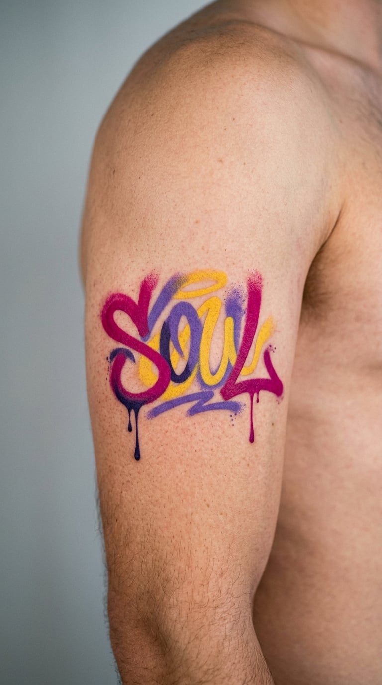 Color Spray-Paint Wordmark on the Upper Arm