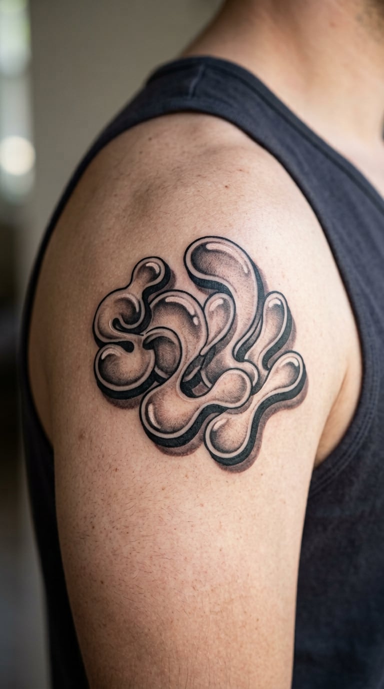 Bubble-Letter Name on the Shoulder