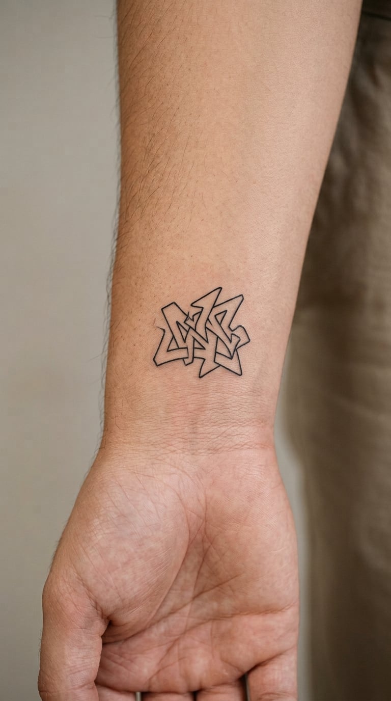 Minimal Linework Graffiti Symbol on the Wrist