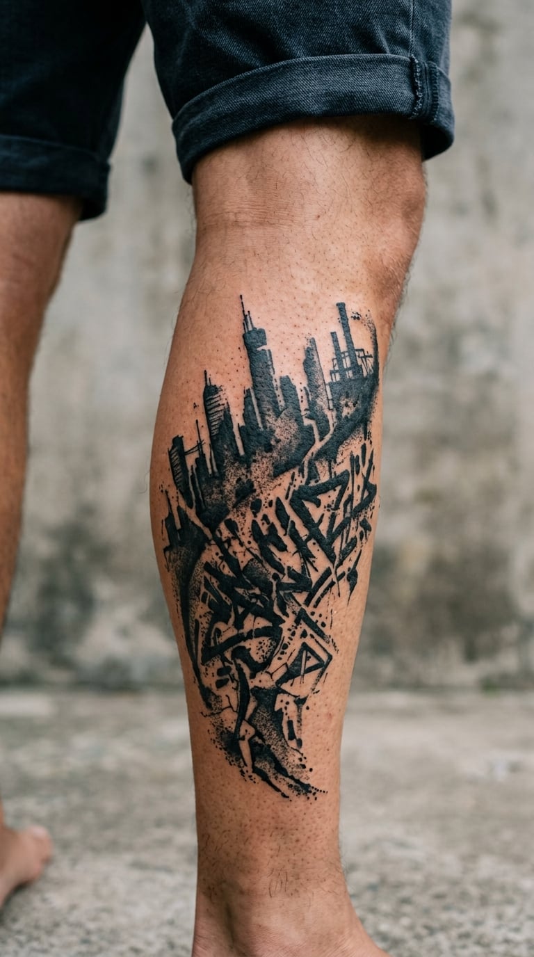 Stenciled City Tag on the Calf