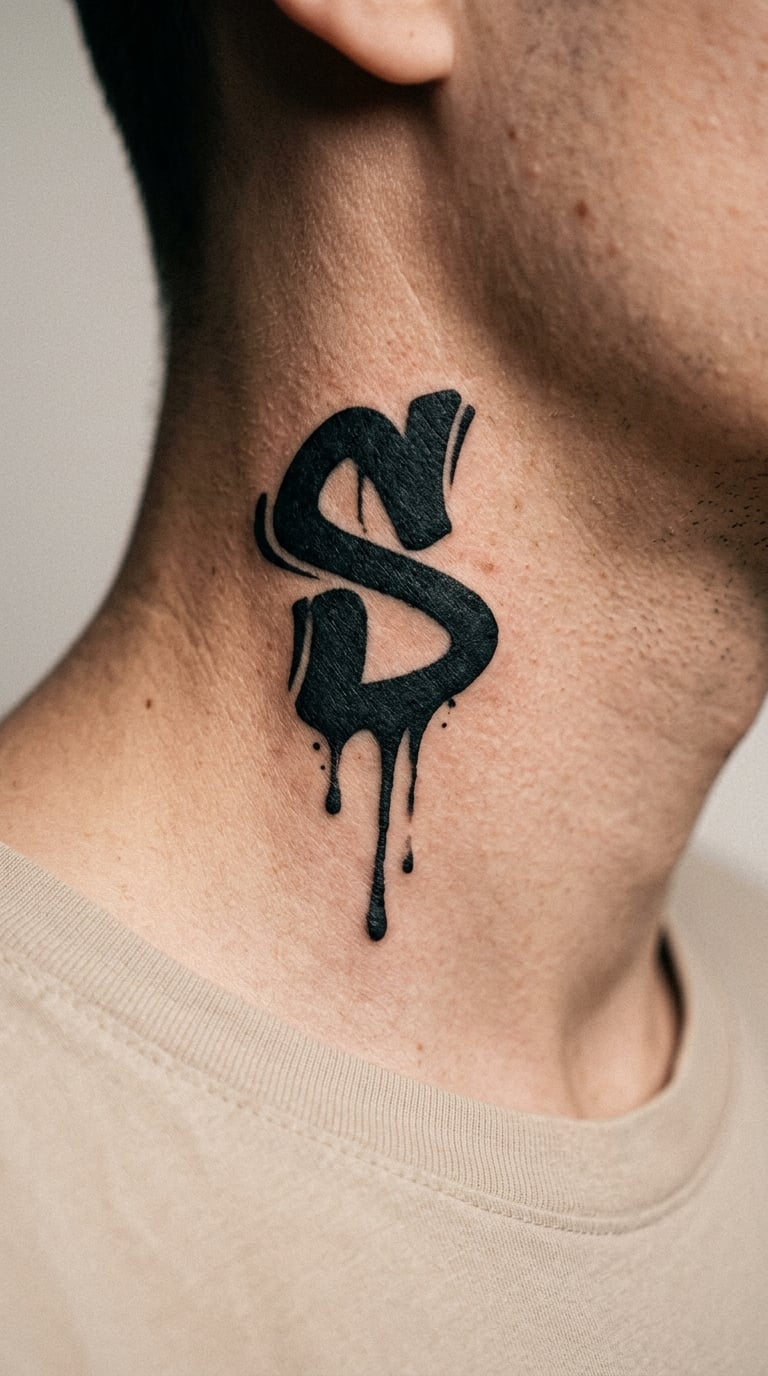 Abstract Dripping Letter on the Side of the Neck