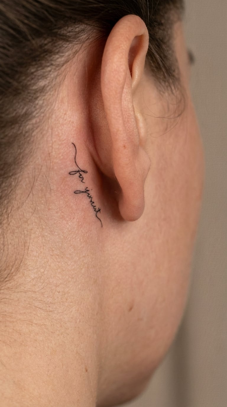 Tiny Handwritten Phrase Behind the Ear