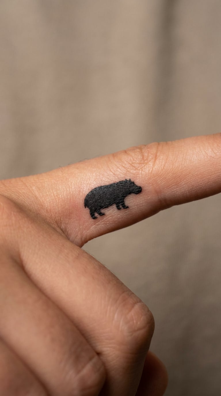 Tiny Hippo Silhouette on a Finger