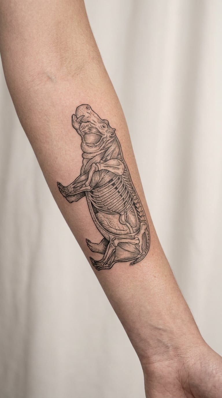 Anatomical Hippo Illustration on the Forearm