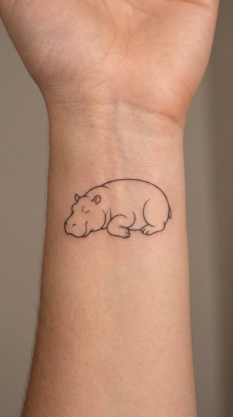 Sleeping Hippo on the Inner Wrist