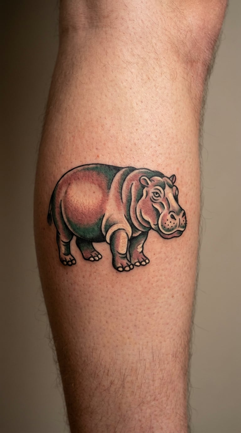 Traditional Rose-Colored Hippo on the Calf