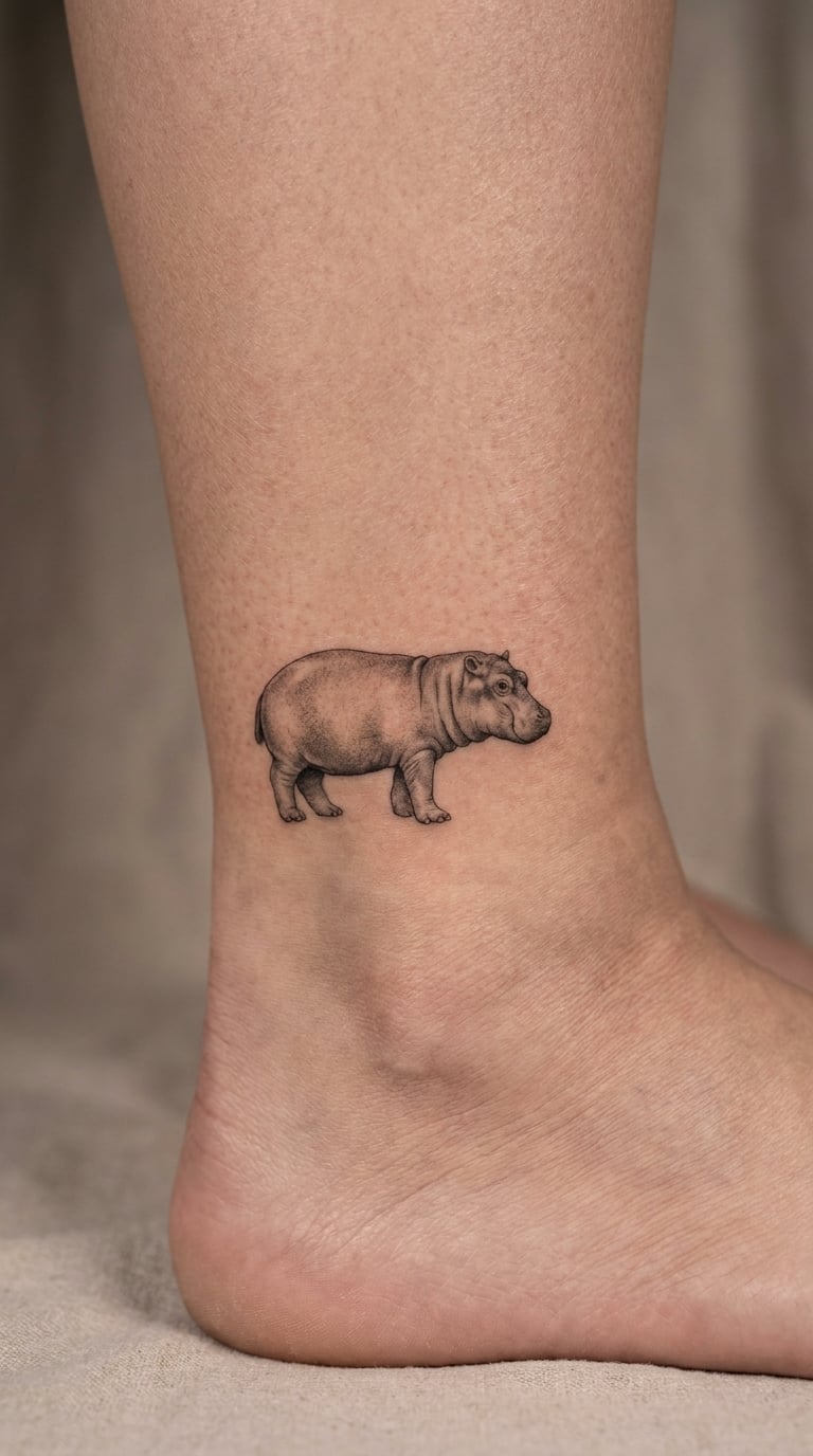 Realistic Baby Hippo on the Ankle