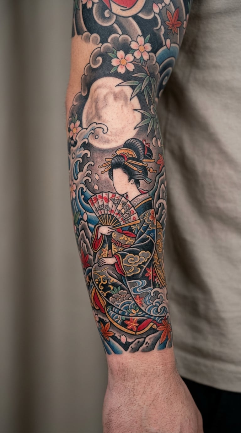 Moonlit Geisha-Inspired Sleeve