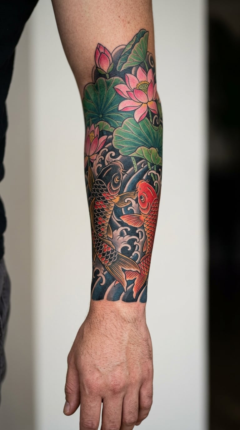 Carp and Lotus Sleeve