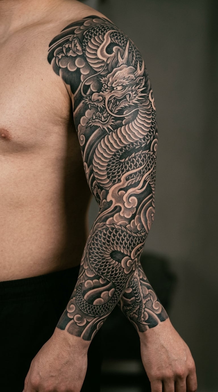 Black-and-Grey Dragon Sleeve