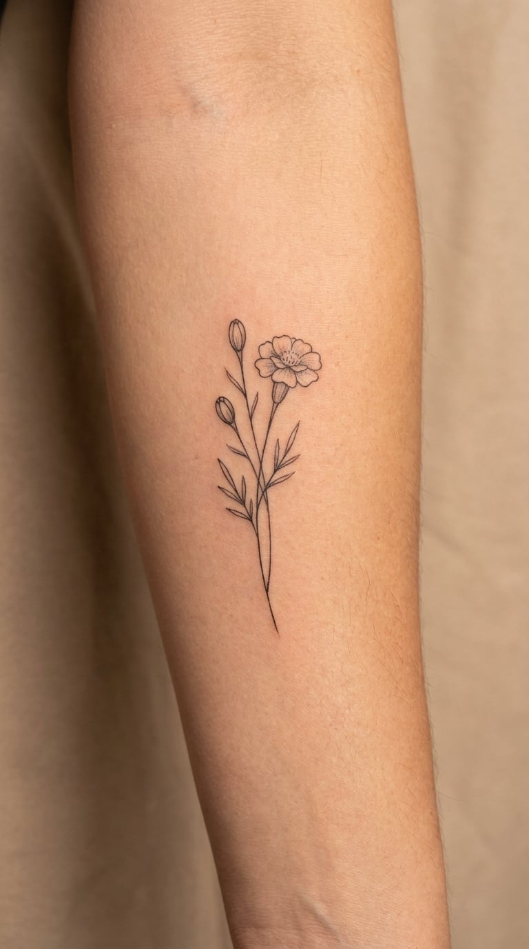 Fine-Line Marigold Sprig on the Forearm